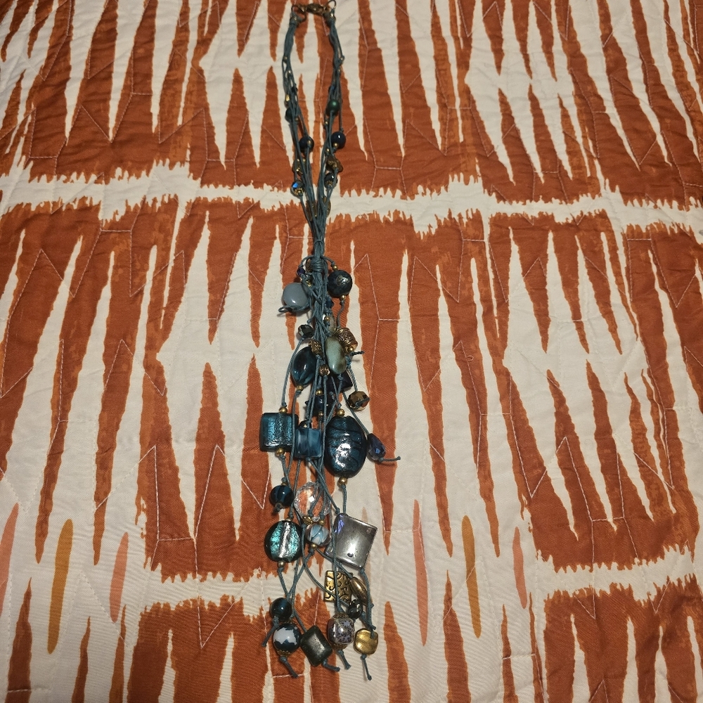 Blue Multi-Bead Tassel Necklace